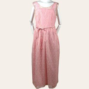 Vintage 1960s MCM Pink Lace Cocktail Dress Gown Long Sheath MOD Princess Core M